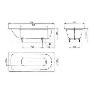 Стальная ванна 170х75 Kaldewei Saniform Plus с покрытием easy clean